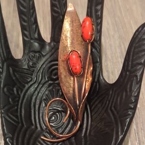 Vintage Matisse Renoir Tahiti Red Enamel Calla Lily Copper Brooch